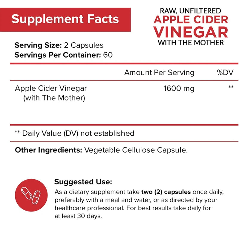 Premium Apple Cider Vinegar Capsules 1600 Mg